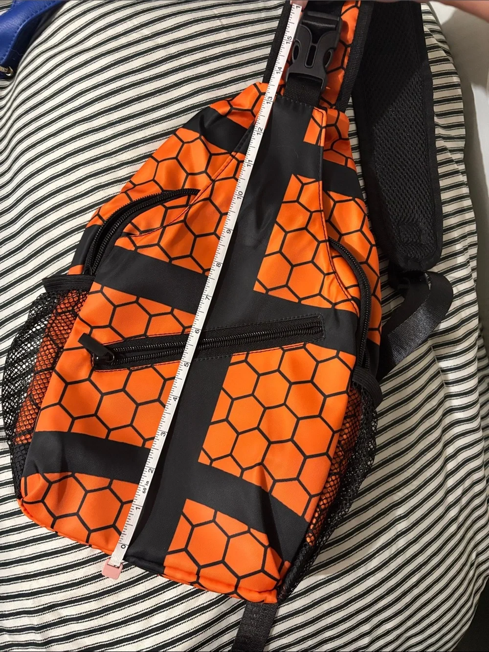 Orange and Black Hex-Pattern Sling Bag